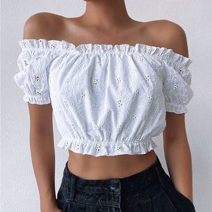 NWT White Eyelet Crop Top | Fashion Nova